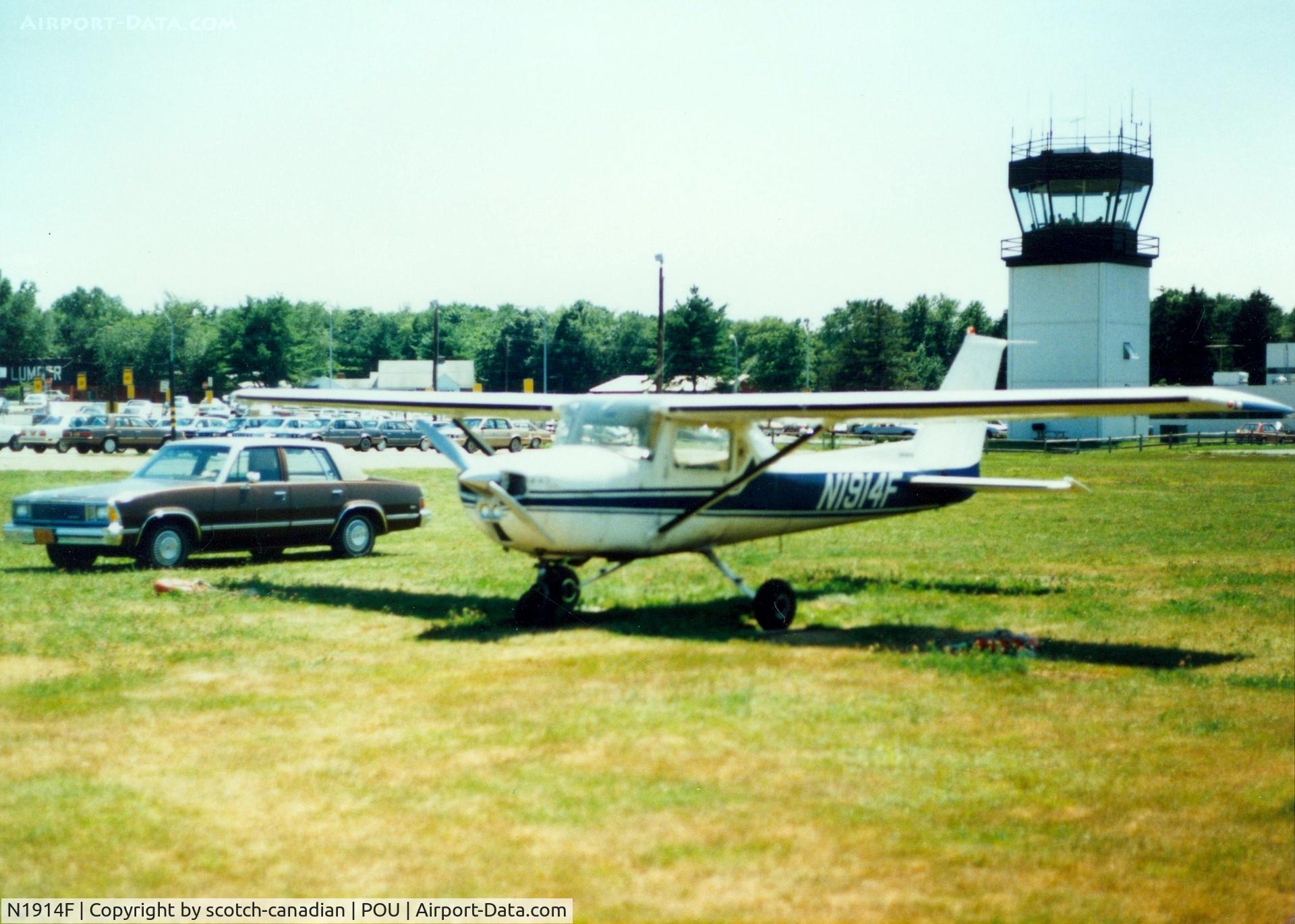 N1914F, 1966 Cessna A150M Aerobat C/N 15064970, 1966 Cessna 150M Aerobat N1914F and Control Tower at Dutchess County Airport, Poughkeepsie, NY - circa 1980's