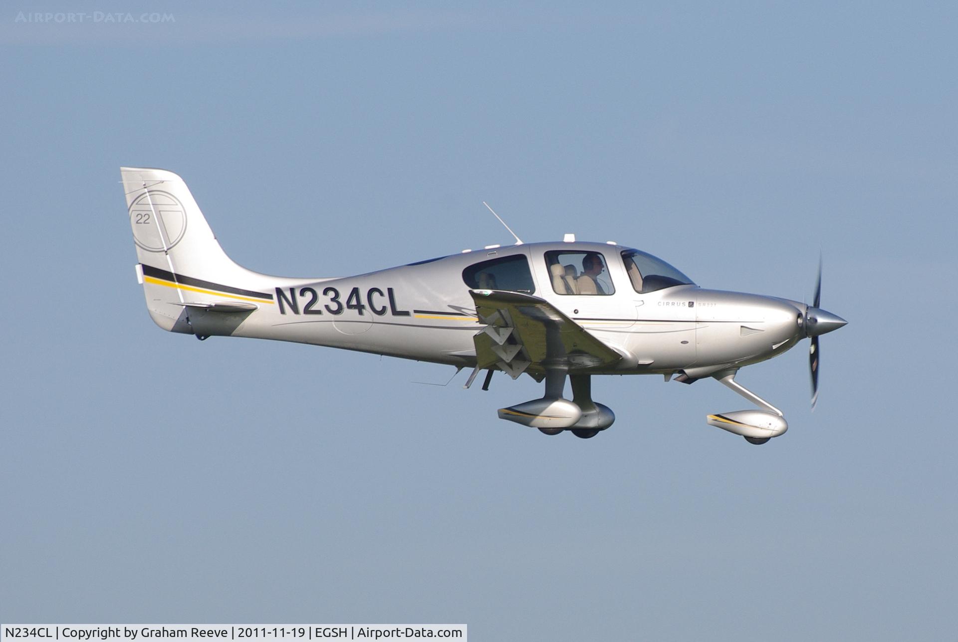 N234CL, 2010 Cirrus SR22T C/N 0050, About to land at Norwich.