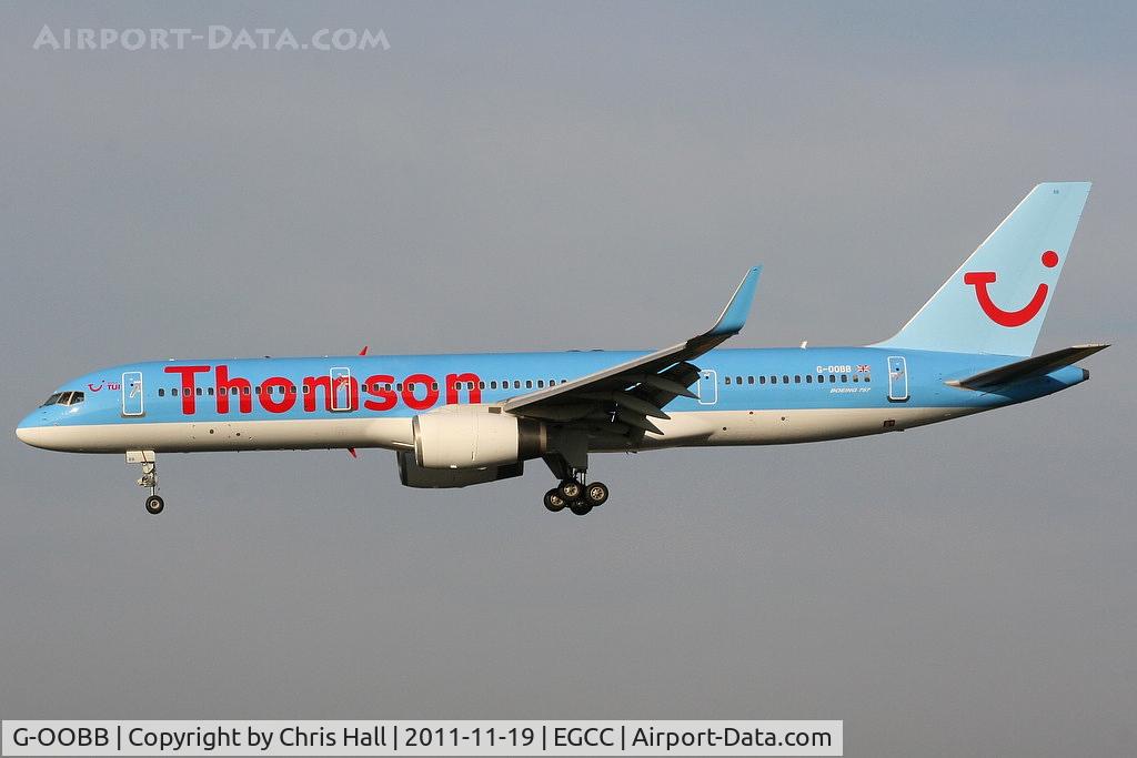 G-OOBB, 2000 Boeing 757-26N C/N 32447, G-OOBB arriving back at Manchester after being repainted into Thomson colours at Norwich