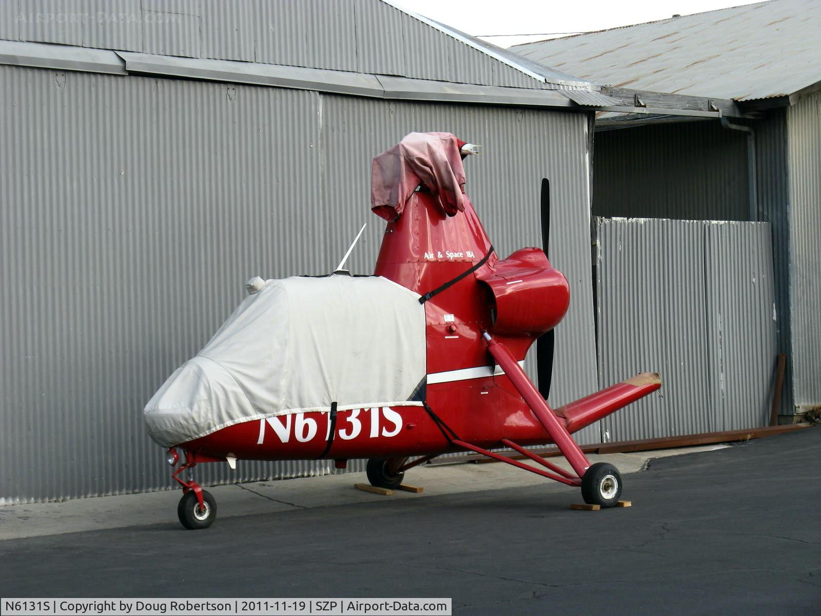 N6131S, 1965 Air & Space America Inc 18A C/N 18-38, 1965 Air & Space Mfg. Inc. 18A jump start autogyro, Lycoming O&VO-360 180 Hp pusher, rotor blades off