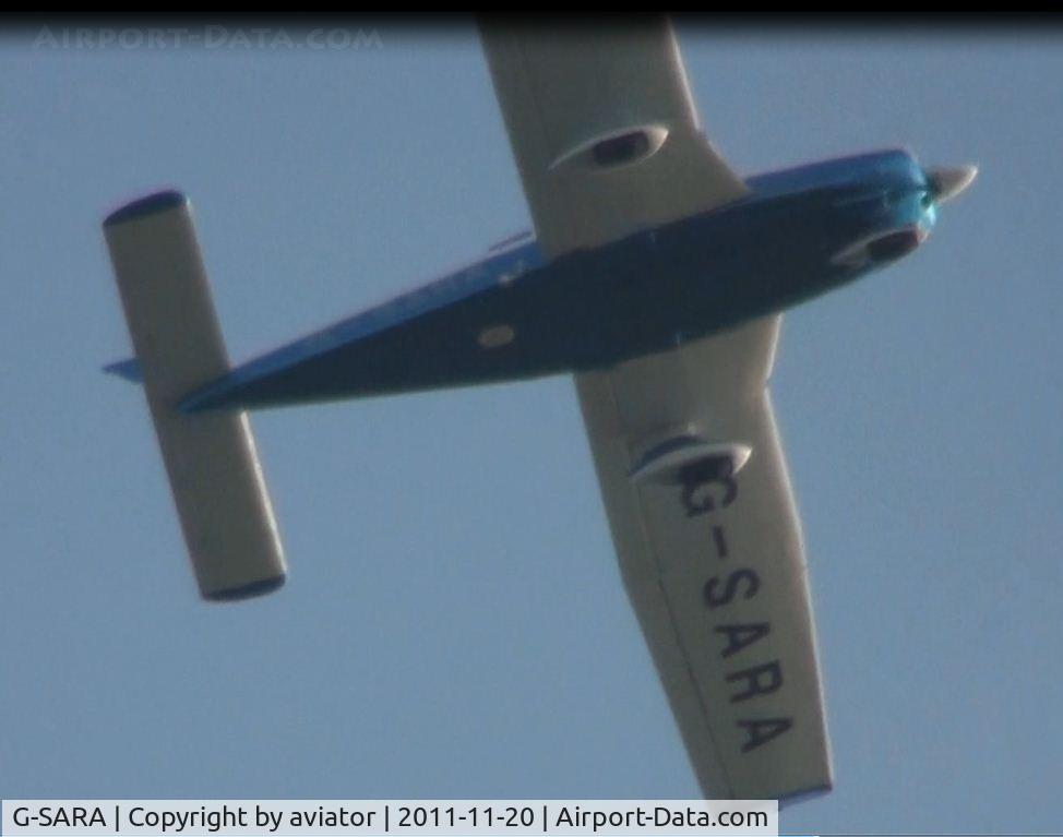 G-SARA, 1979 Piper PA-28-181 Cherokee Archer II C/N 28-7990039, A picture grabbed from a video I took today walking across the Pevensey Levels in East Sussex, U.K. It is a close up and the rest of the plane is out of the frame, because of the difficulty of keeping the camera steady at 25 times zoom.