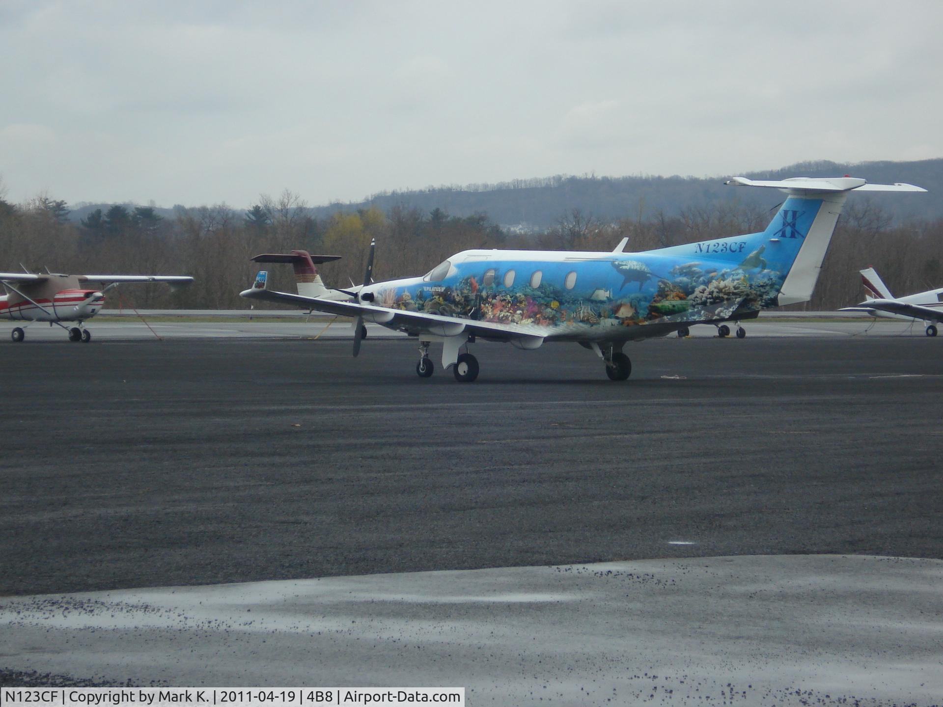 N123CF, 1999 Pilatus PC-12/45 C/N 286, Pilatus N123CF parked at Robertson Field.
