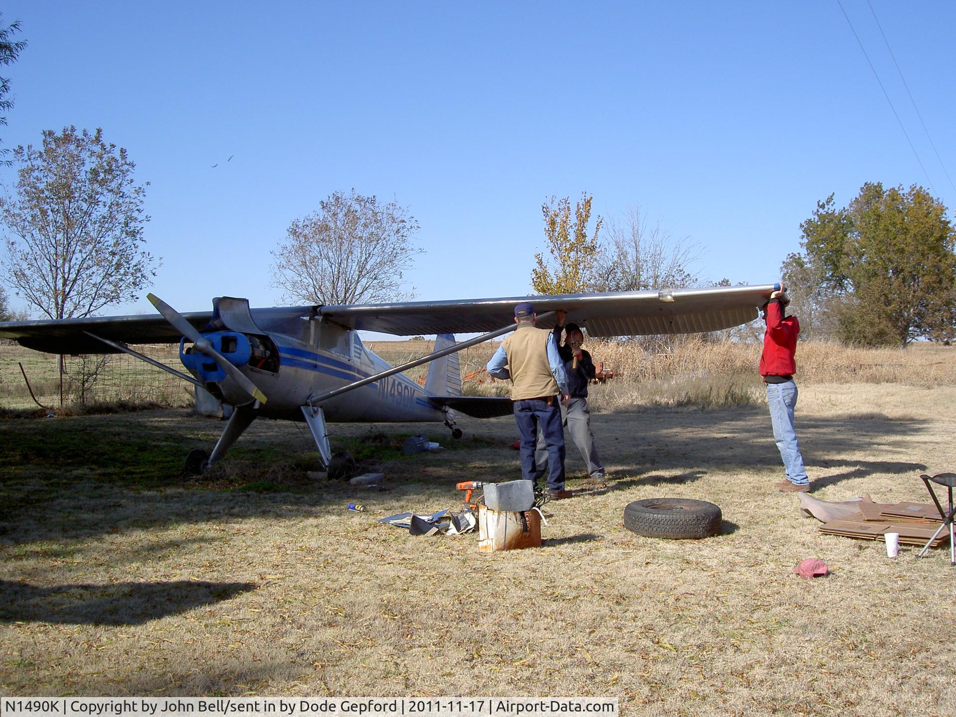 N1490K, 1946 Luscombe 8A C/N 4217, Aircraft owned by Bill Fredricks of Jones, Oklahoma who died recently. Has sat open for years and was given to Gary Bell by the family who plans to restore it. Wings are metal. Don't have any other info at this time