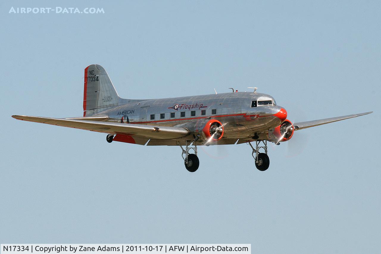 N17334, 1937 Douglas DC-3-178 C/N 1920, American Airlines' DC-3 landing at Alliance Airport - Fort Worth, TX