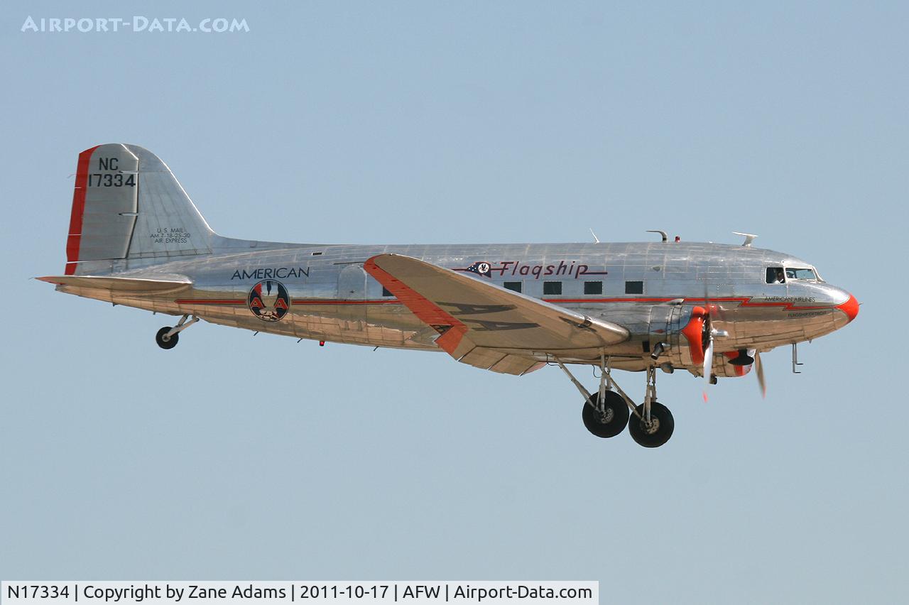 N17334, 1937 Douglas DC-3-178 C/N 1920, American Airlines' DC-3 landing at Alliance Airport - Fort Worth, TX