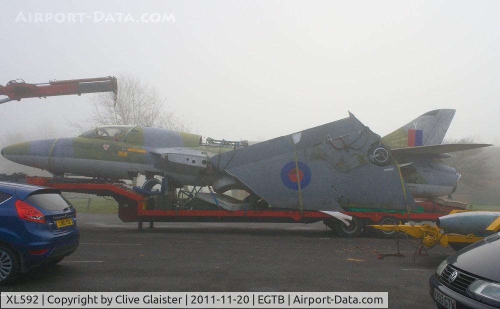 XL592, 1958 Hawker Hunter T.7 C/N 41H/693686, Photo taken in very foggy conditions.