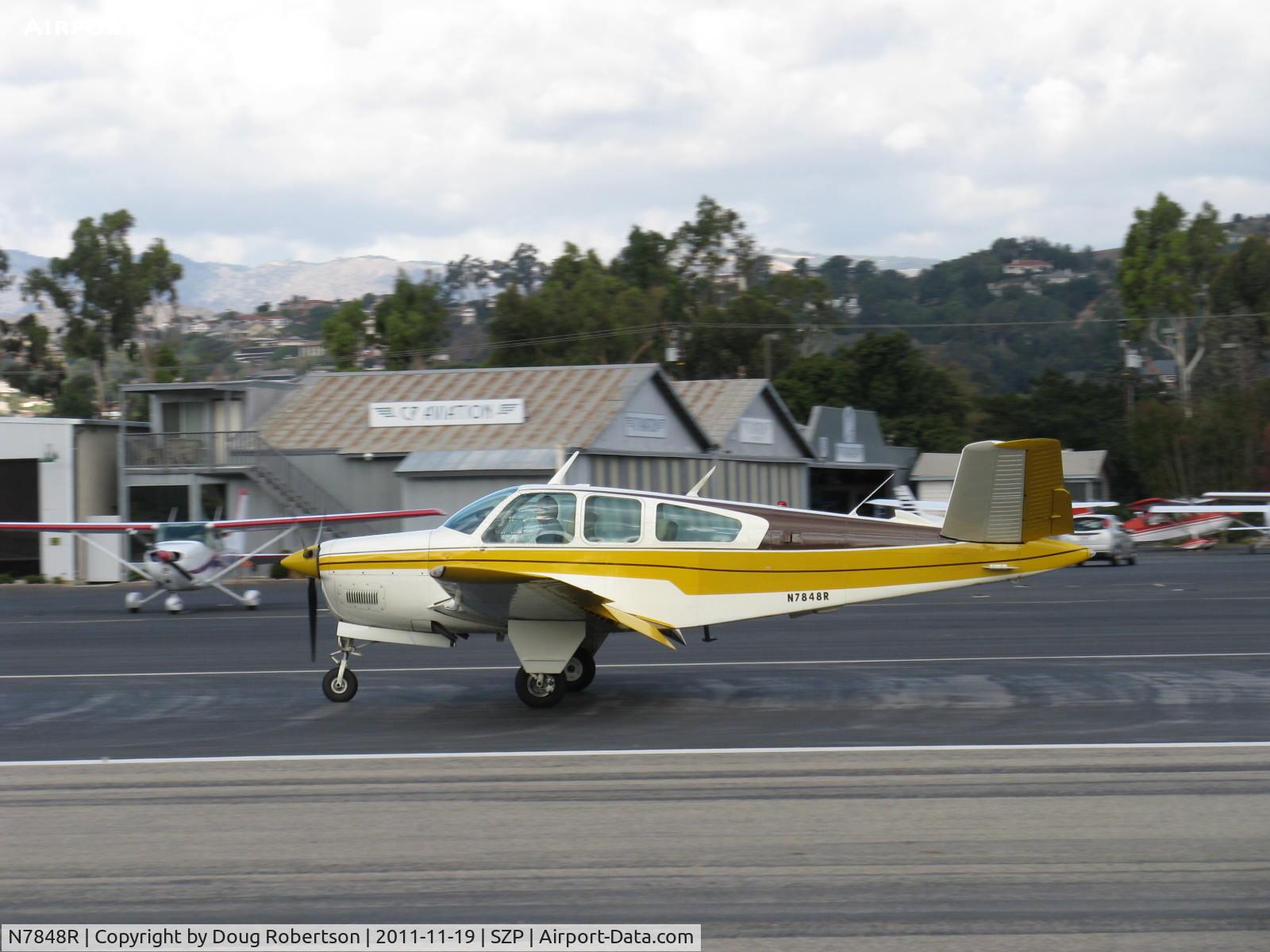 N7848R, 1968 Beech V35A Bonanza C/N D-8904, 1968 Beech V35A BONANZA, Continental IO-550 300 Hp upgrade, landing roll Rwy 22