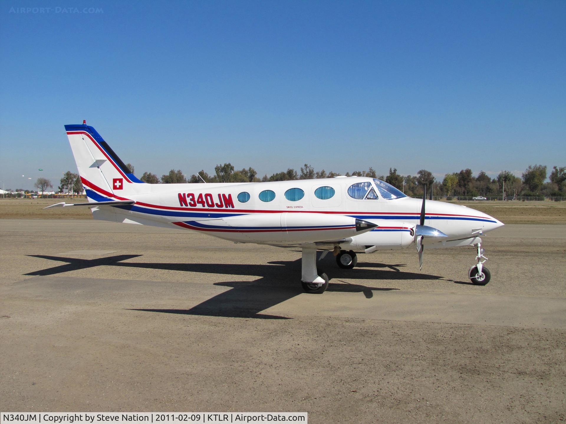 N340JM, 1978 Cessna 340A C/N 340A0640, Swiss Express (Gonzales, CA) small titles 1978 Cessna 340A @ Tulare, CA for International Ag Expo