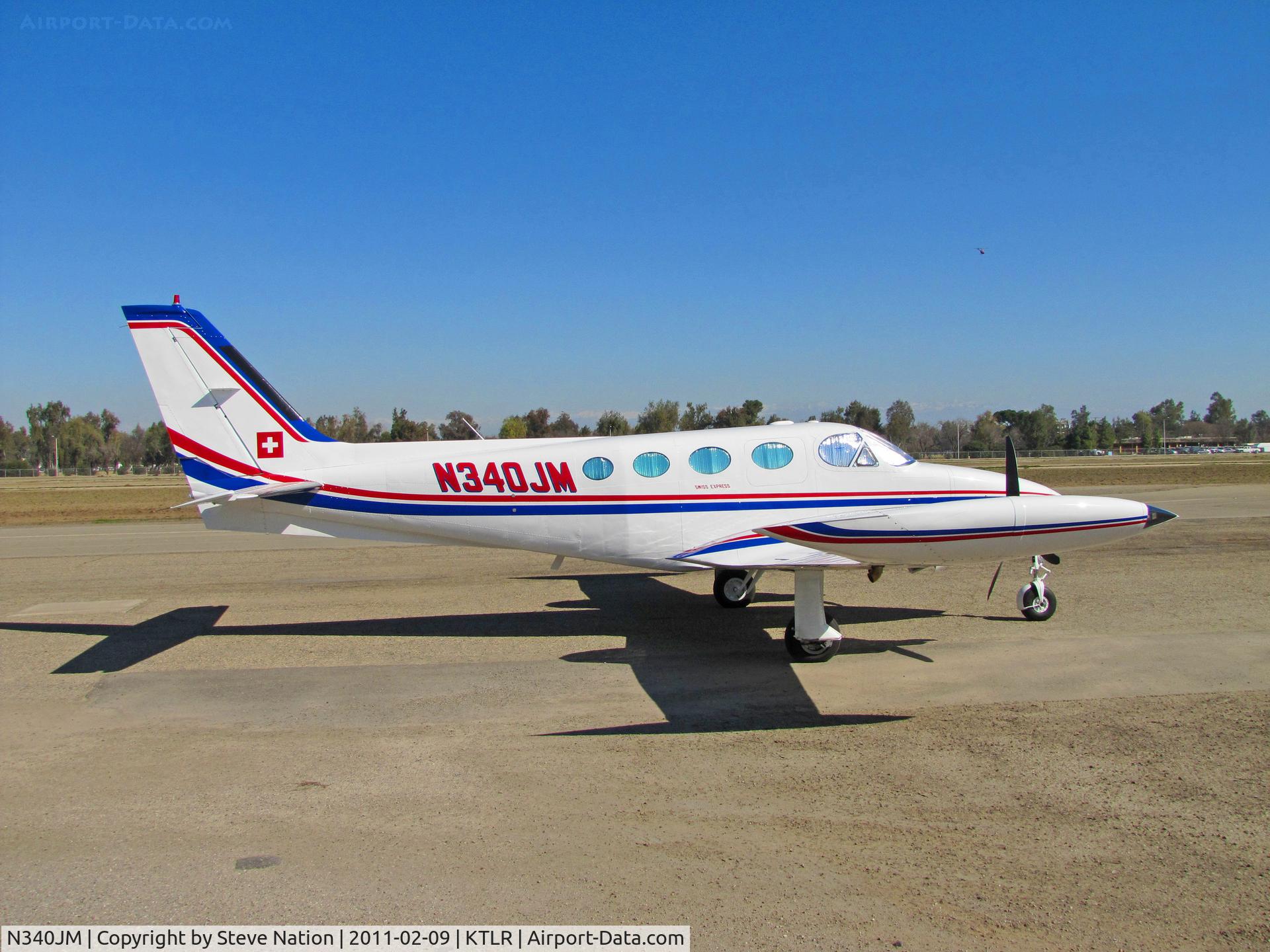 N340JM, 1978 Cessna 340A C/N 340A0640, Swiss Express (Gonzales, CA) small titles 1978 Cessna 340A @ Tulare, CA for International Ag Expo