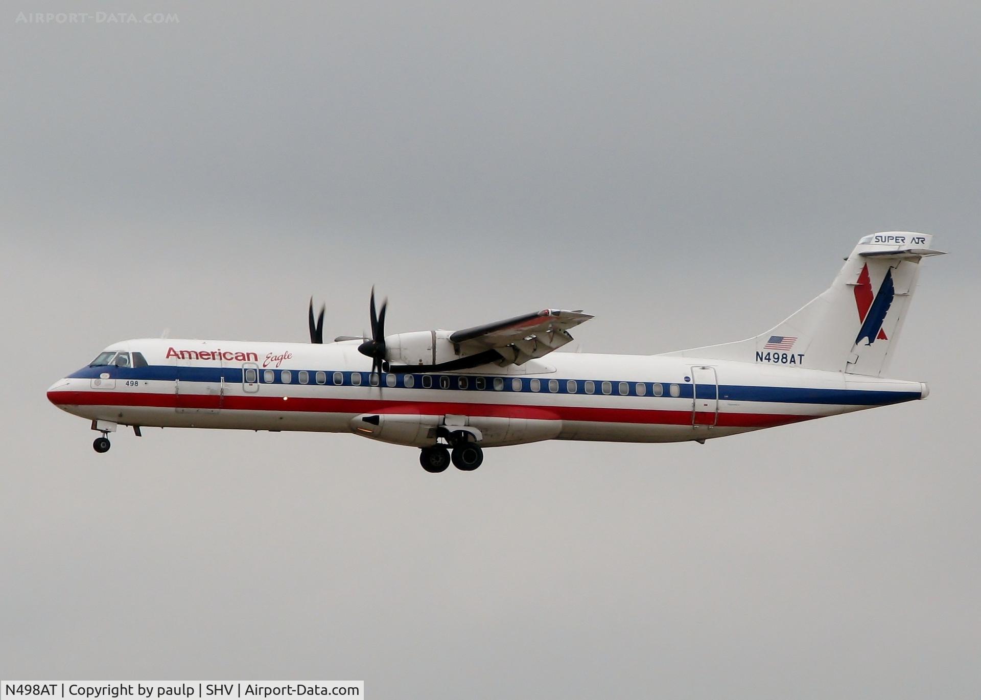 N498AT, 1997 ATR 72-212A C/N 498, Landing at Shreveport Regional.