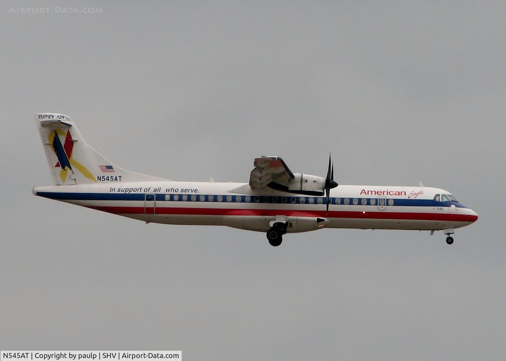 N545AT, 1998 ATR 72-212A C/N 545, Landing at Shreveport Regional.