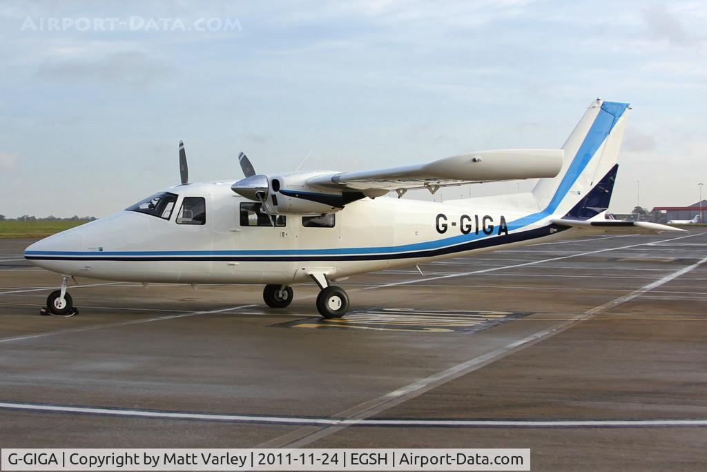 G-GIGA, 2011 Vulcanair P-68C C/N 468/C, Sat on stand at SaxonAir.
