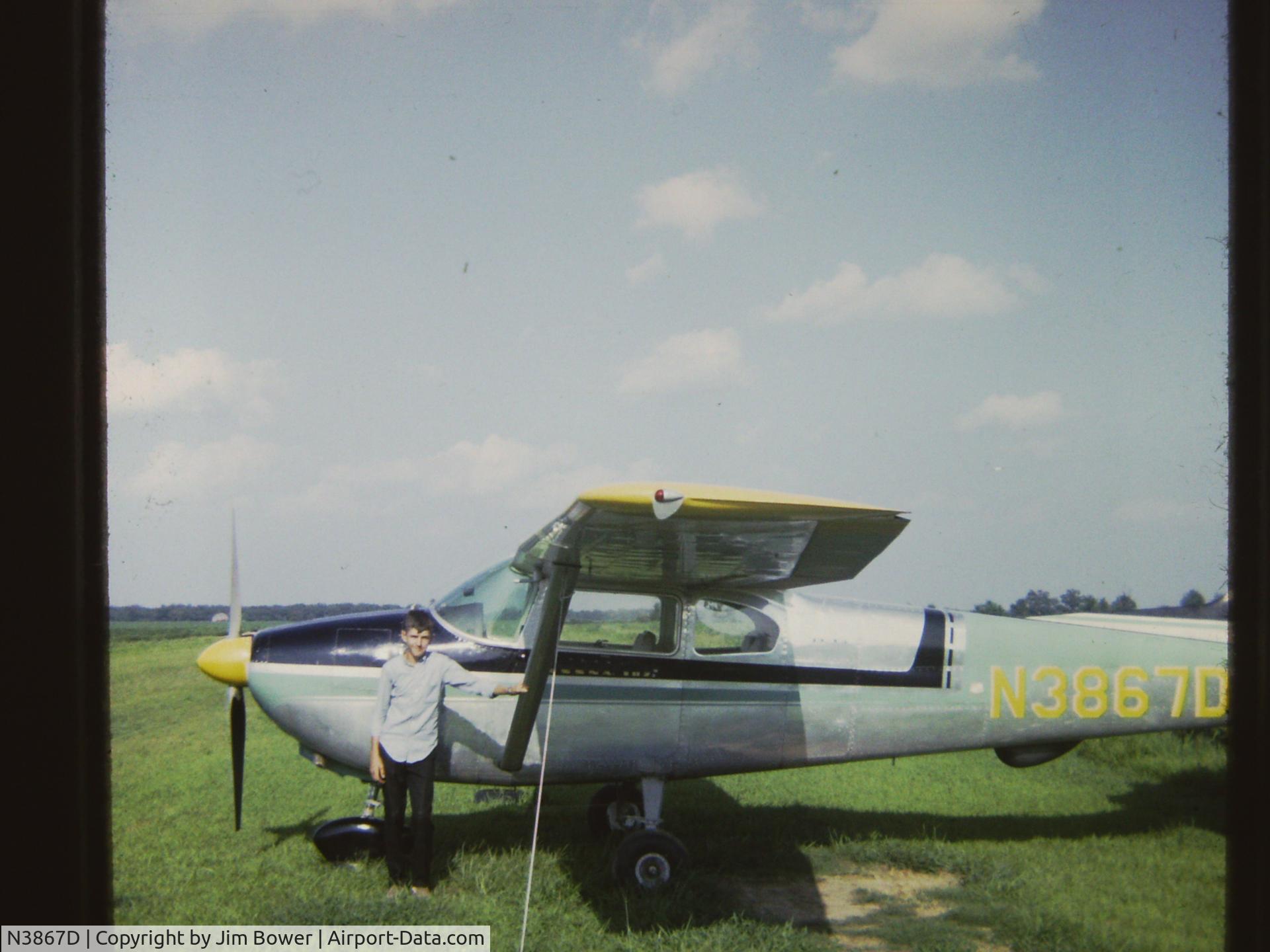 N3867D, 1957 Cessna 182A Skylane C/N 34567, This photo was taken in the summer of 1961 when the aircraft was owned by Ed Hughes of McCrory, Arkansas.  Mr. Hughes was a crop duster and a few years later it was converted for aerial spraying.