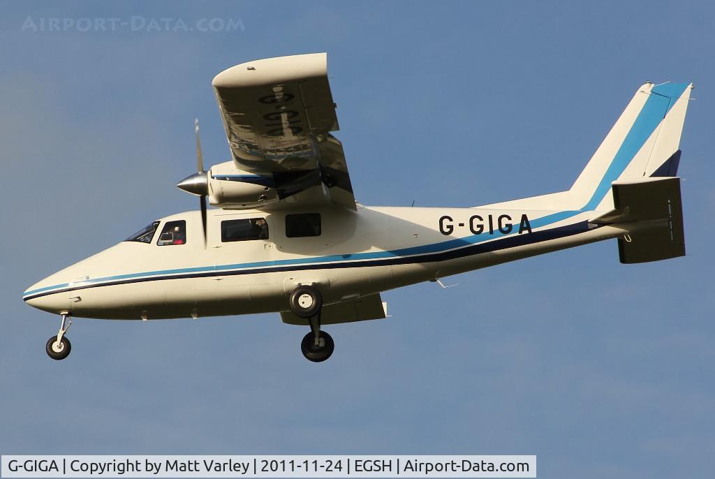 G-GIGA, 2011 Vulcanair P-68C C/N 468/C, Arriving at EGSH in the afternoon sun.
