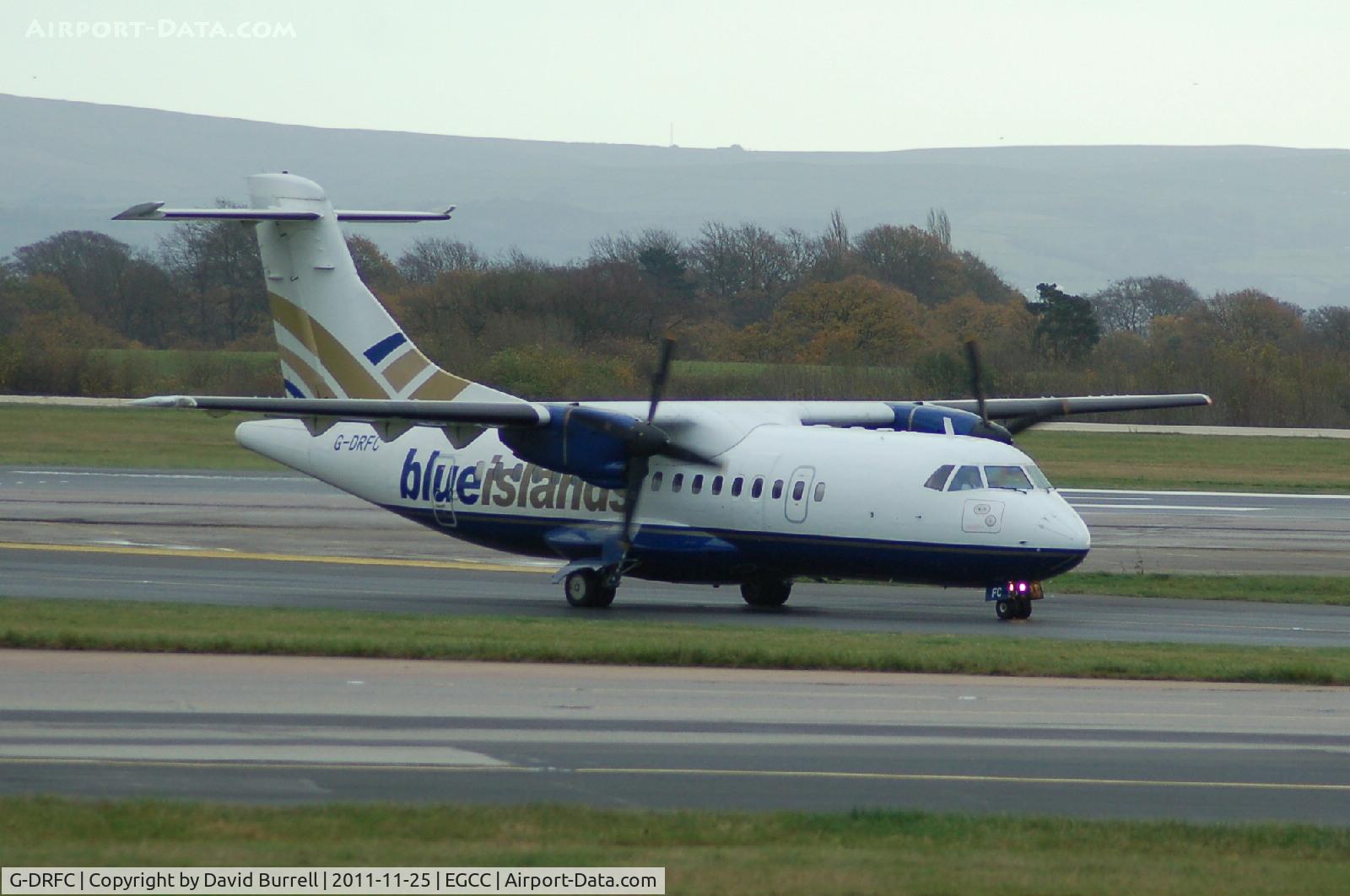 G-DRFC, 1986 ATR 42-300 C/N 007, Blue Islands ATR-42-300 taxiing Manchester Airport.