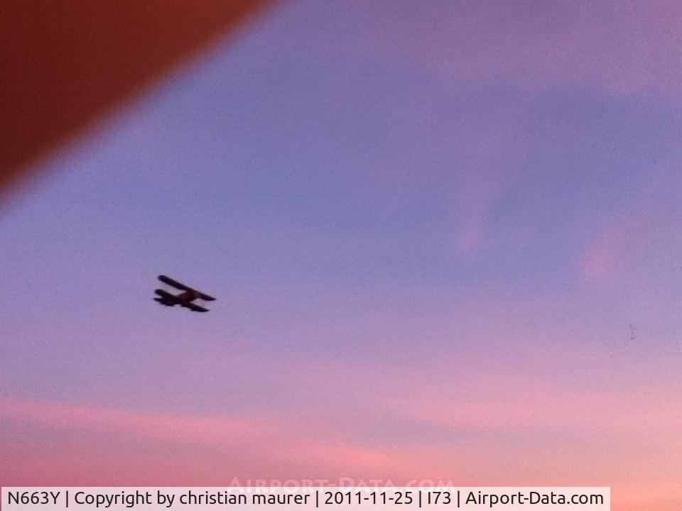 N663Y, 1930 Waco RNF C/N 3356, waco flying over i73 at sundown