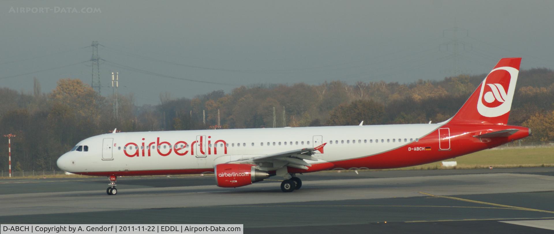 D-ABCH, 2011 Airbus A321-211 C/N 4728, Air Berlin, on Runway 23L for departure at Düsseldorf Int´l (EDDL)