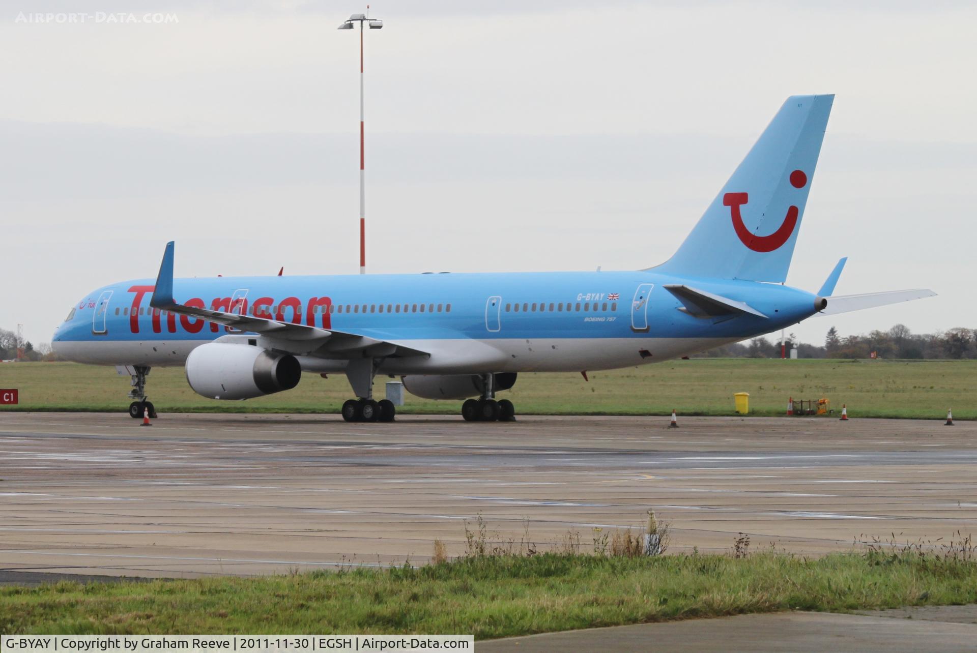 G-BYAY, 1999 Boeing 757-204 C/N 28836, Freshly painted without the fly.com logo.