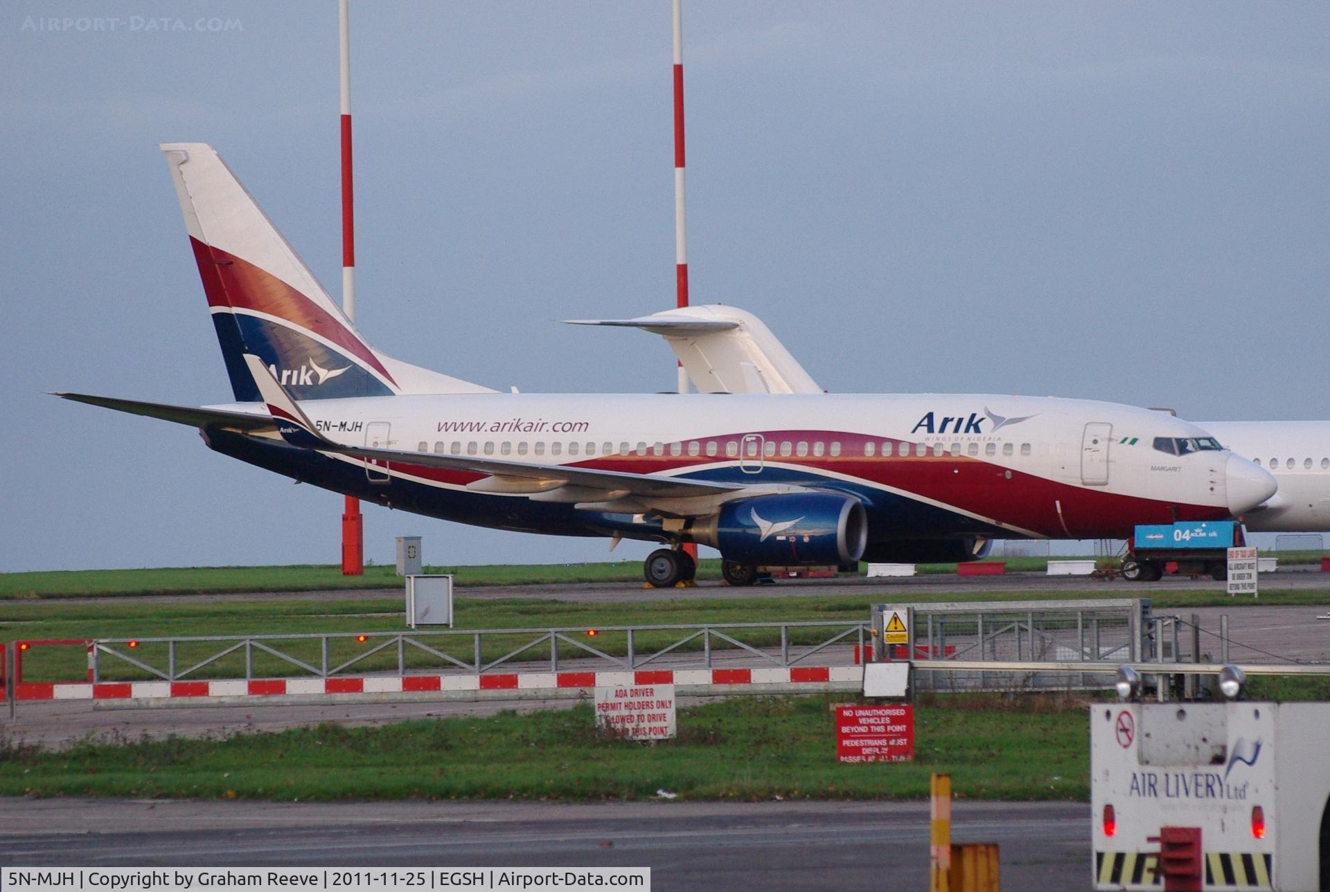 5N-MJH, Boeing 737-7BD C/N 36719/2589, Parked at norwich.