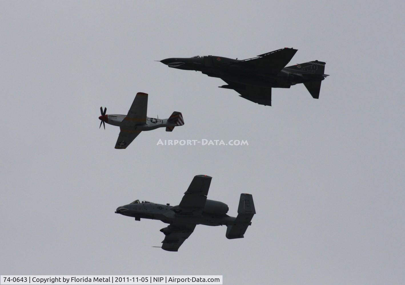 74-0643, 1974 McDonnell Douglas QF-4E Phantom II C/N 4794, QF-4E in heritage flight with A-10 and P-51