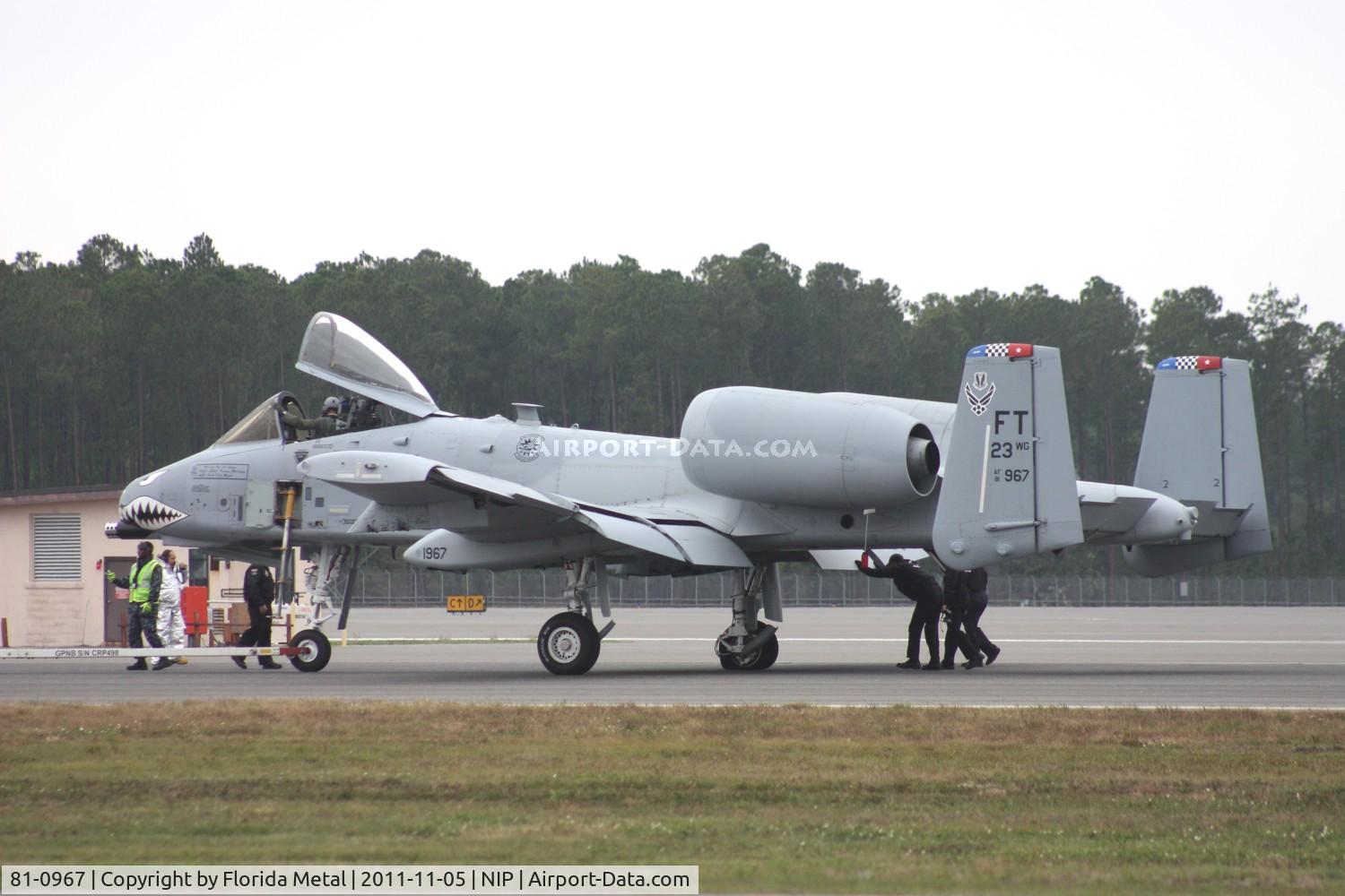 81-0967, 1981 Fairchild Republic A-10C Thunderbolt II C/N A10-0662, A-10 being towed off of the runway after blowing a tire on landing