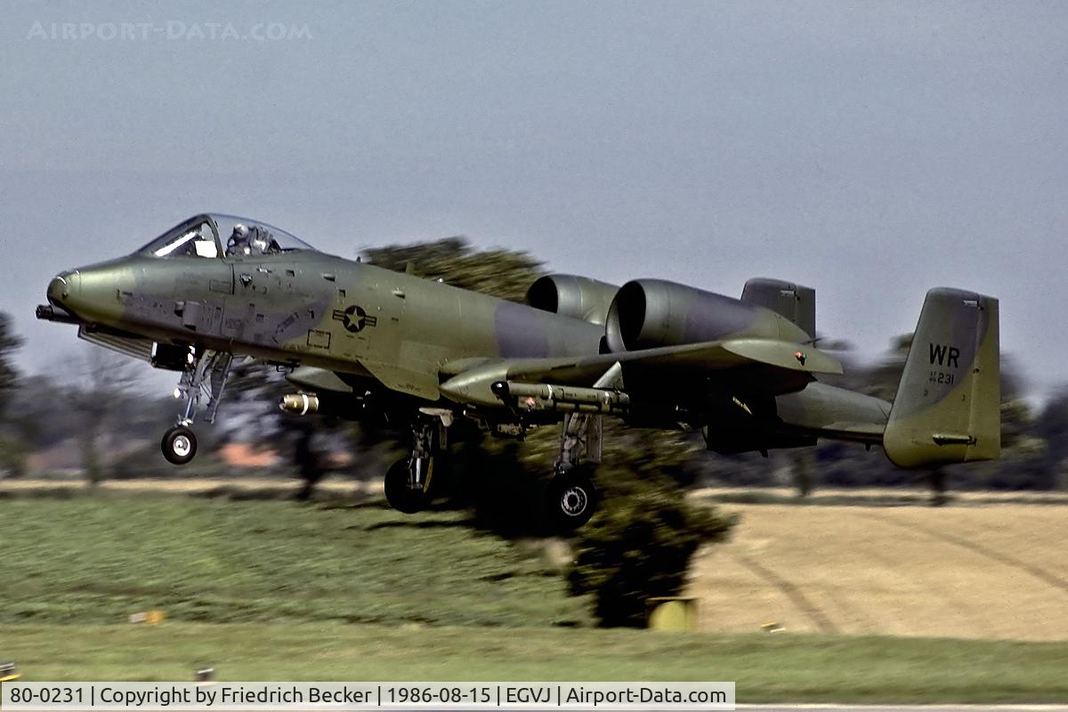 80-0231, 1980 Fairchild Republic A-10A Thunderbolt II C/N A10-0581, moments prior touchdown