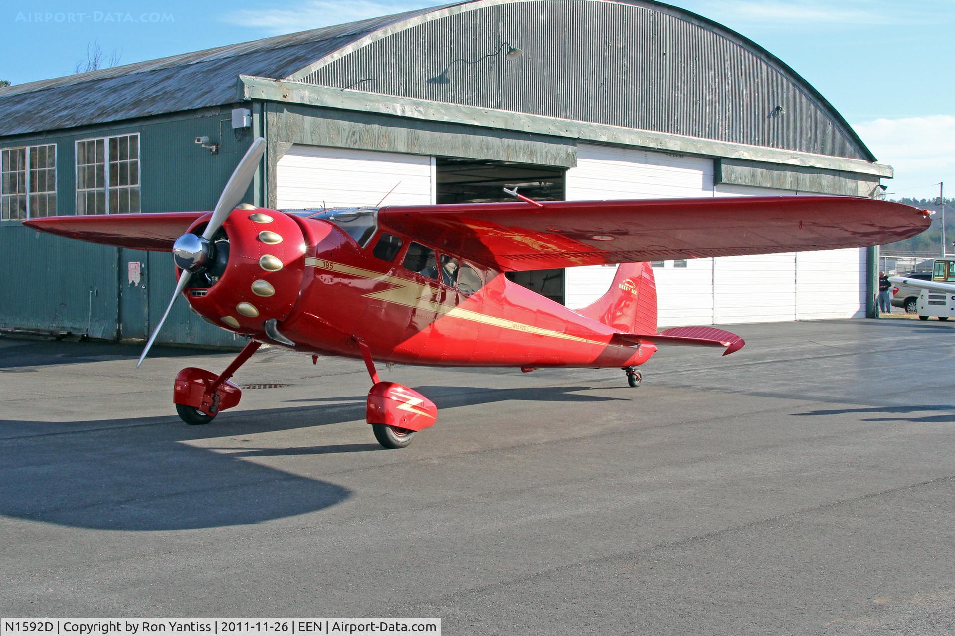 N1592D, 1952 Cessna 195B Businessliner C/N 7875, Parked at Green River Aviation, Dillant-Hopkins Airport, Keene, NH