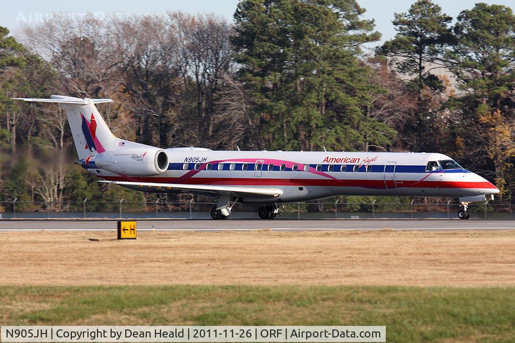 N905JH, 2005 Embraer ERJ-145LR (EMB-145LR) C/N 14500892, American Eagle N905JH (FLT EGF4324) on takeoff roll on RWY 23 en route to John F Kennedy Int'l (KJFK). Susan G Komen for the Cure scheme in support of breast cancer awareness.