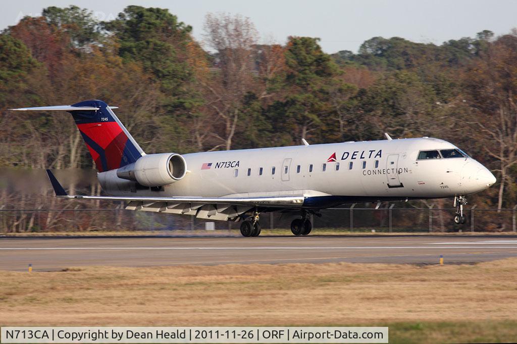 N713CA, 1998 Bombardier CRJ-100ER (CL-600-2B19) C/N 7245, Delta Connection (Comair) N713CA (FLT COM2883) from Detroit Metro Wayne County (KDTW) landing RWY 23.