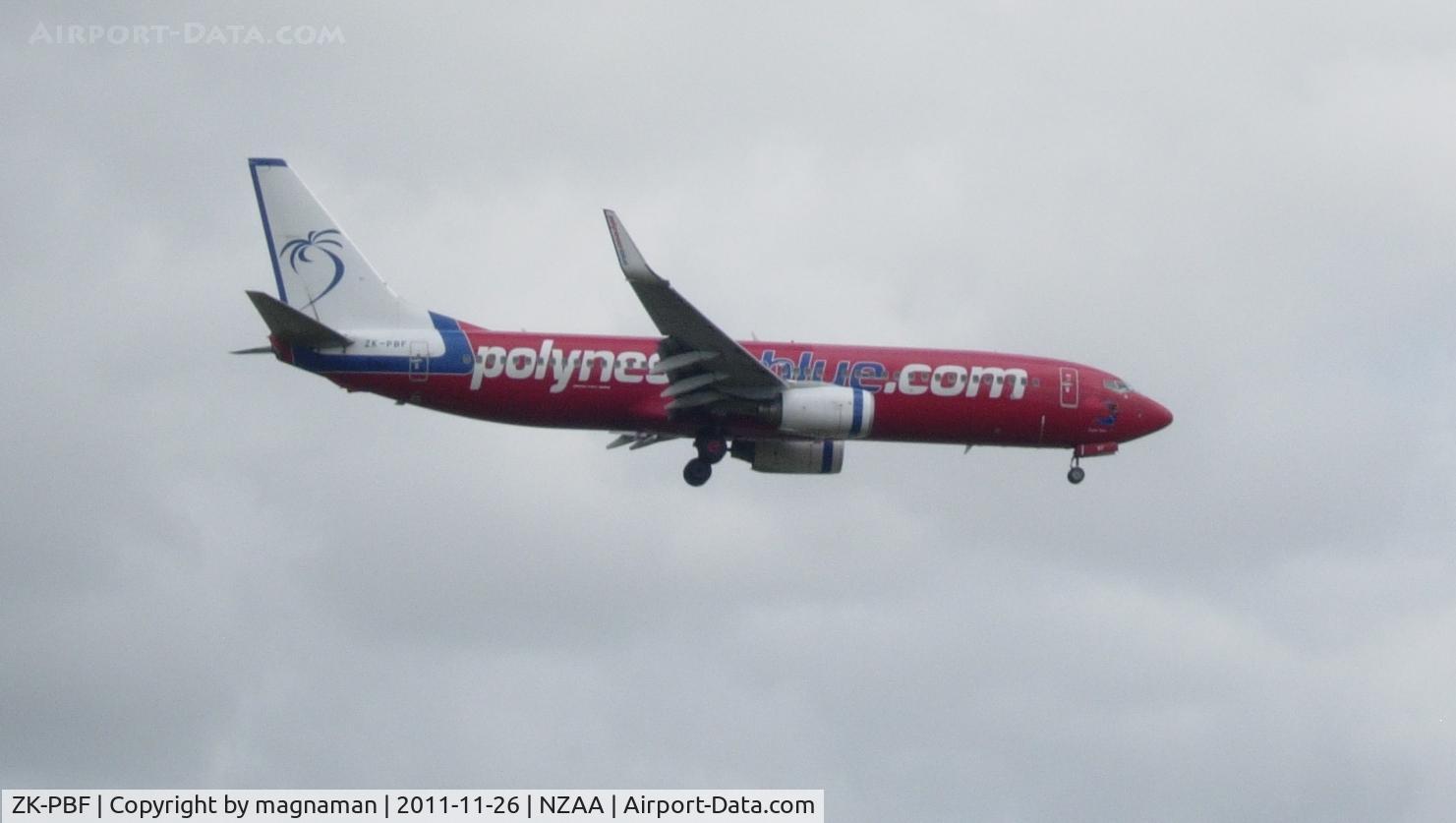 ZK-PBF, 2004 Boeing 737-8FE C/N 33799, Polynesian Blue airline on arrival at Auckland.