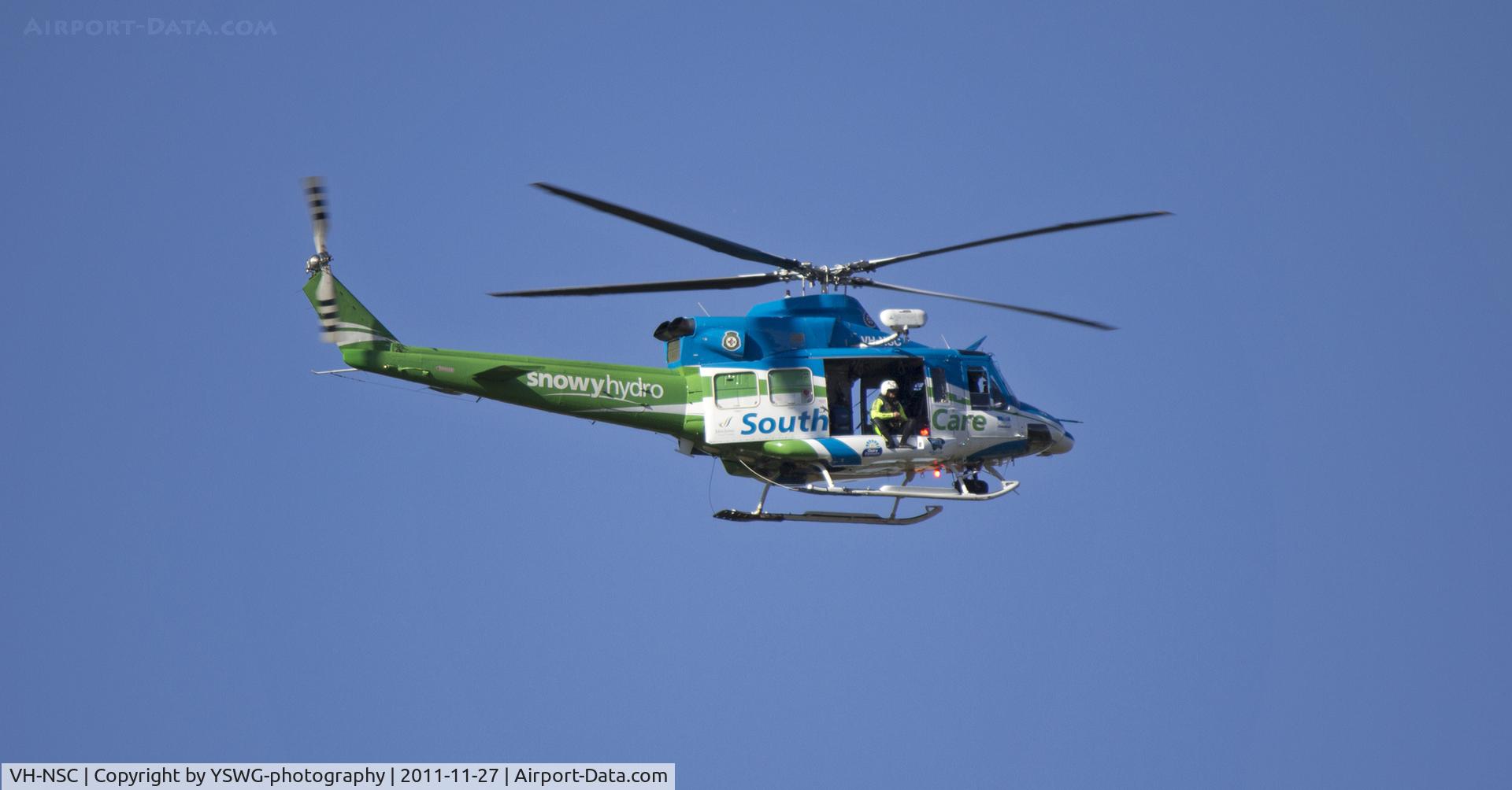 VH-NSC, 1975 Bell 412 C/N 33029, snowyhydro SouthCare VH-NSC Bell 412 Helicopter in Search and Rescue mode in Wagga Wagga.