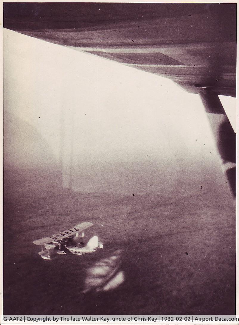 G-AATZ, Short S8 Calcutta C/N S.754, G-AATZ on the Juba to Kisumu leg of Imperial Airways inaugural service from London to CapeTown, Taken from Puss Moth which accompanied flight taking photographs.