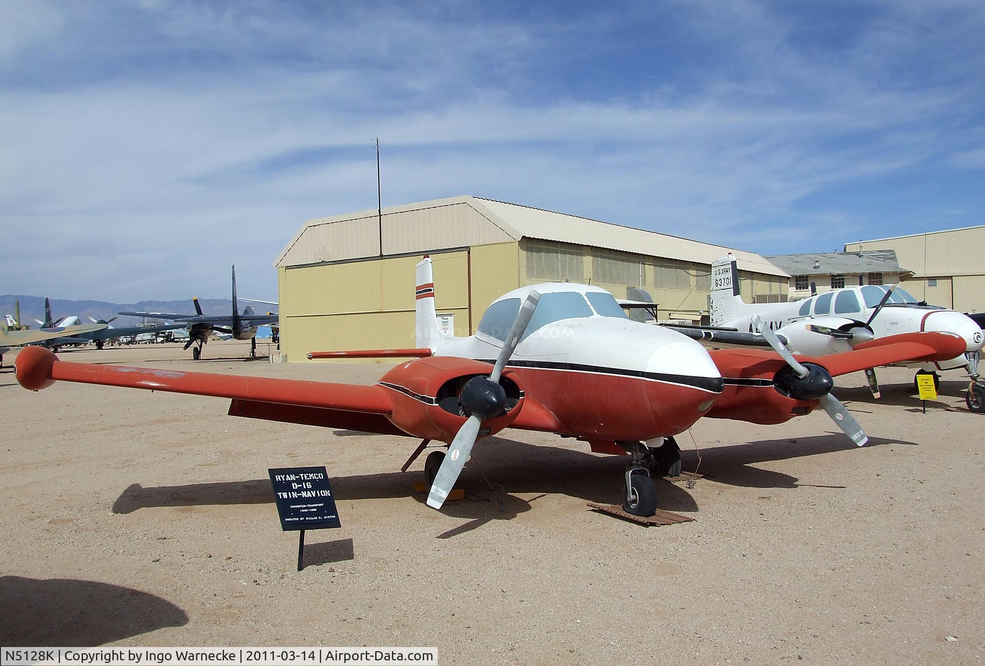 N5128K, Riley-Temco D-16 Twin Navion C/N TTN-29 (NAV-4-2028B), Ryan-Temco D-16 Twin Navion at the Pima Air & Space Museum, Tucson AZ