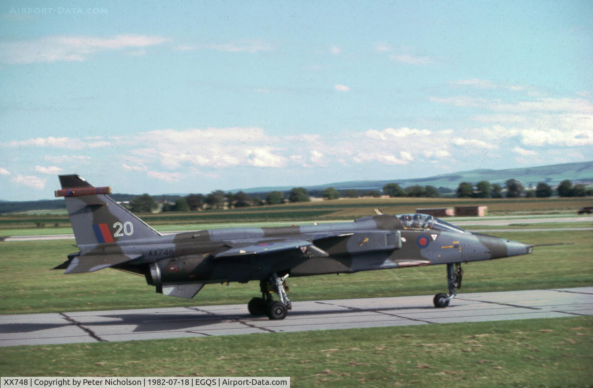 XX748, 1974 Sepecat Jaguar GR.1 C/N S.45, Jaguar GR.1 of 226 Operational Conversion Unit taxying to the active runway at RAF Lossiemouth in the Summer of 1982.