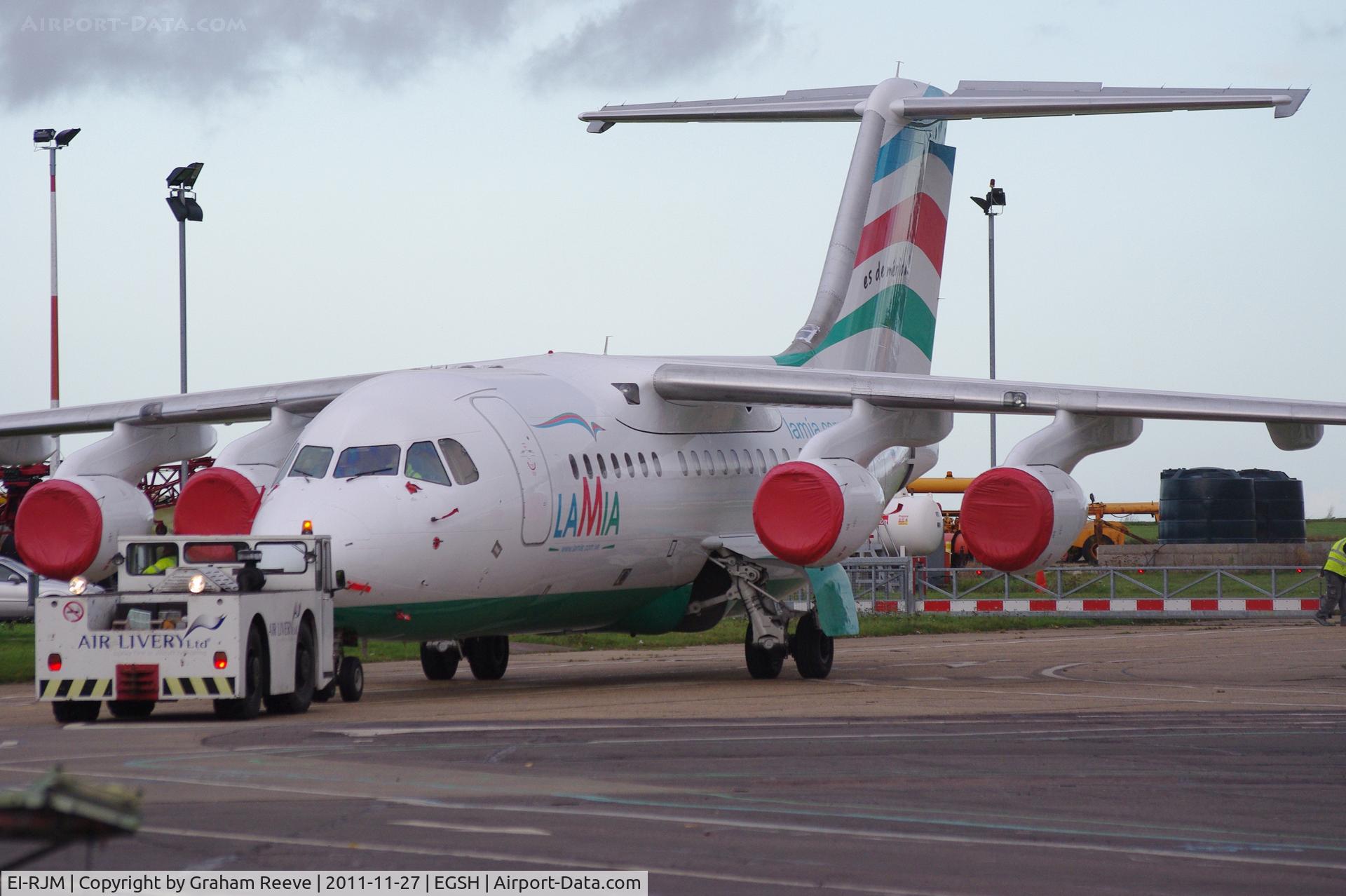 EI-RJM, 1999 British Aerospace Avro 146-RJ85A C/N E2350, Under tow.