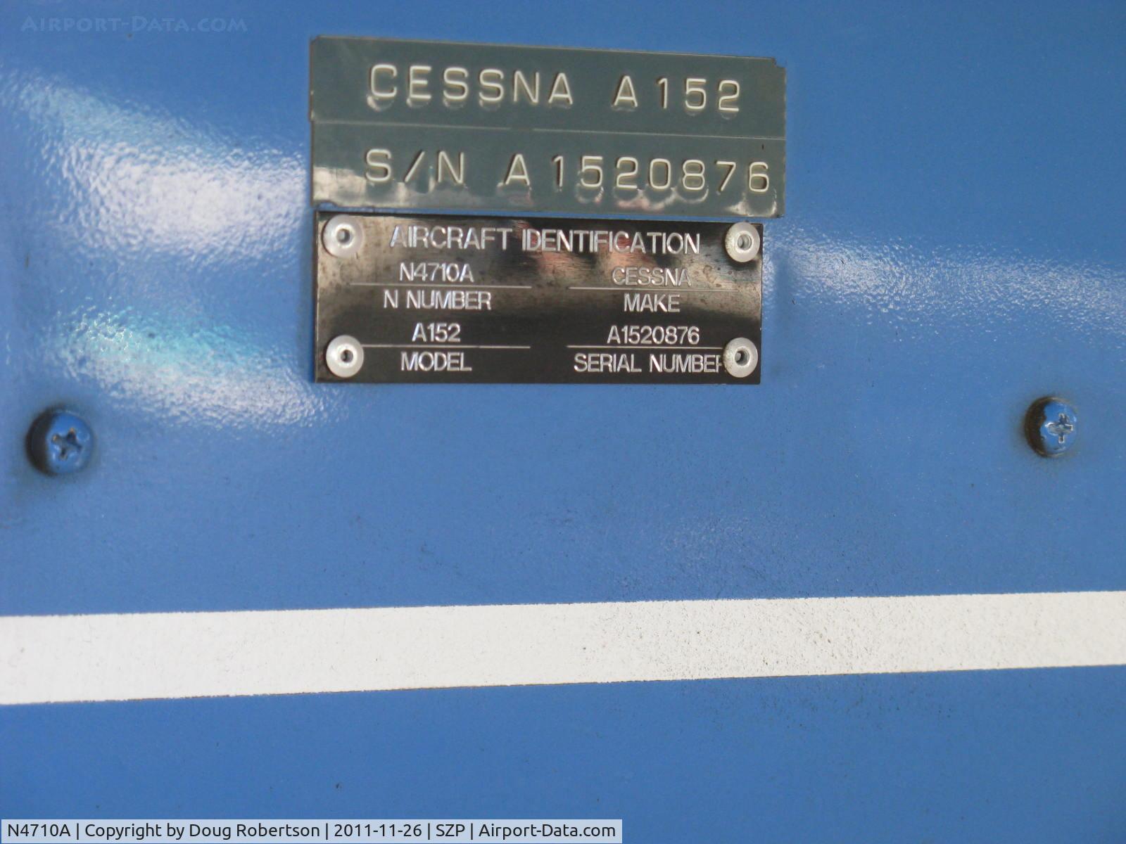 N4710A, 1979 Cessna A152 Aerobat C/N A1520876, 1979 Cessna A152 AEROBAT, Lycoming O-235 115 Hp, data plate