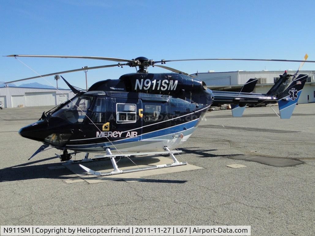 N911SM, 1998 Eurocopter-Kawasaki BK-117B-2 C/N 7253, Mercy Air tied down at a very windy airport