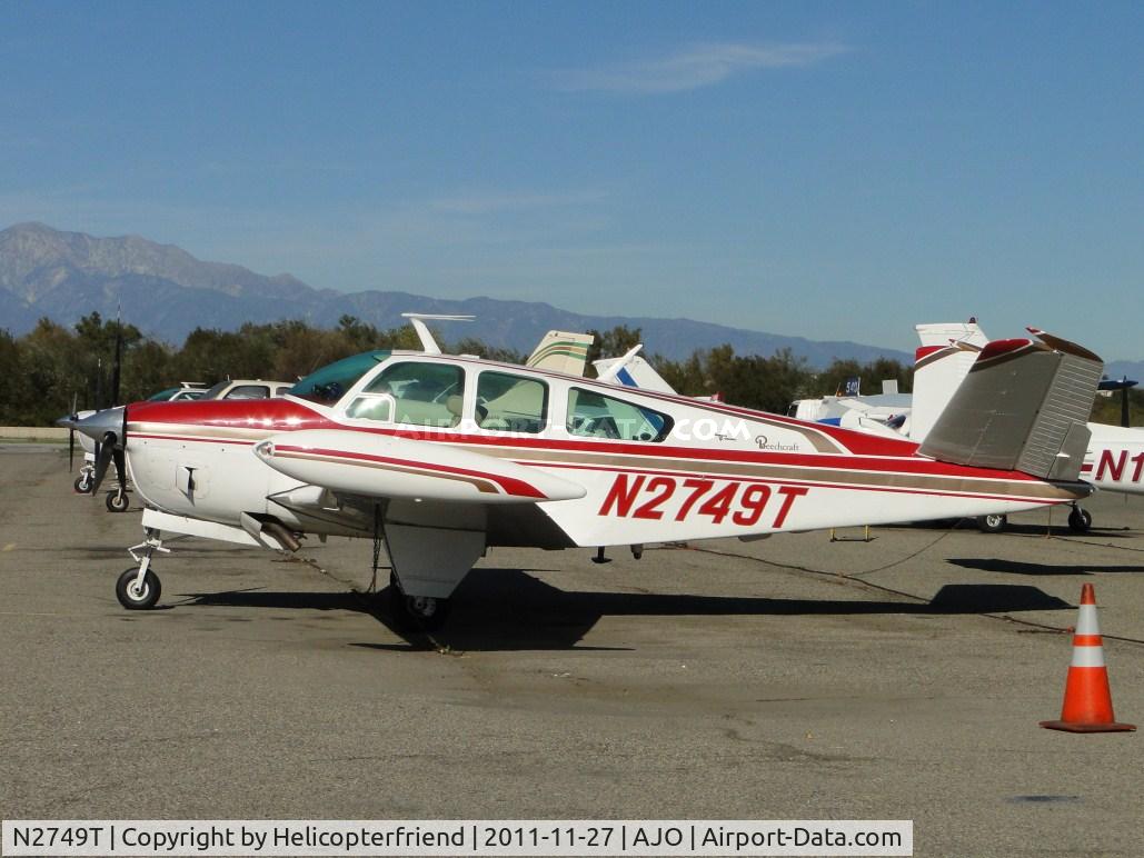 N2749T, 1967 Beech V35 Bonanza C/N D-8475, Parked and tied down in the east lot