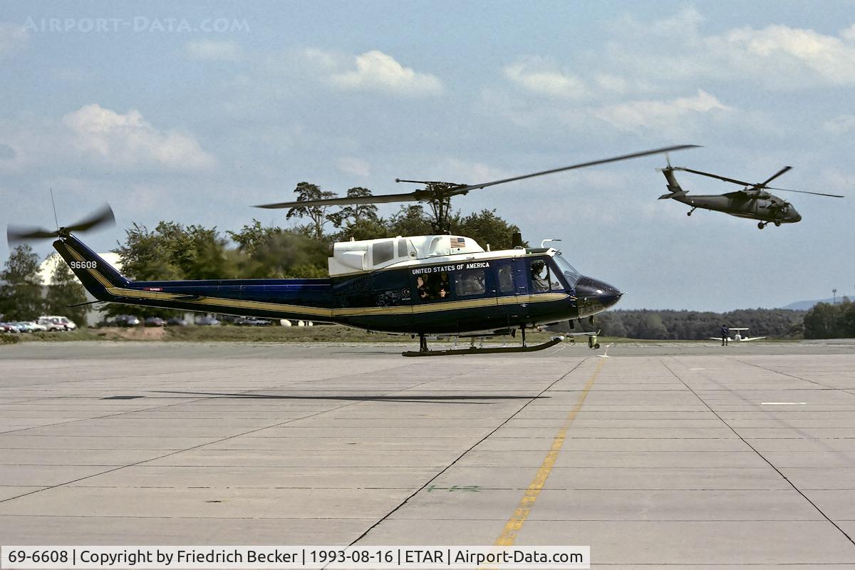 69-6608, 1969 Bell UH-1N Iroquois C/N 31014, air taxying for departure, picture was taken during the withdrew ceremony of the UH-1N of the 58th MAS in 1993