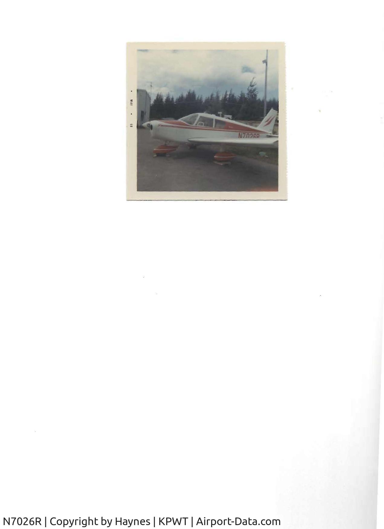 N7026R, 1966 Piper PA-28-140 C/N 28-21722, May 1969, Kitsap County Airport.  Now Bremerton National Airport.