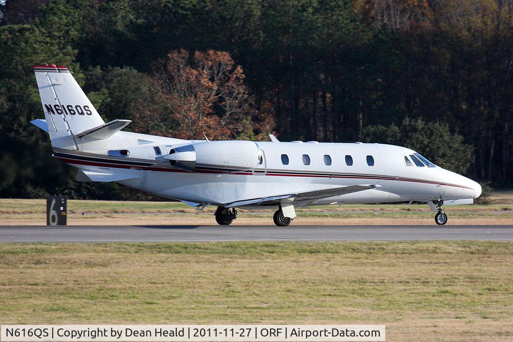 N616QS, 2003 Cessna 560XL Citation Excel C/N 560-5345, NetJets Aviation's 2003 Cessna 560XL Citation Excel N616QS (FLT EJA616) on takeoff roll on RWY 23 en route to Nashville Int'l (KBNA).