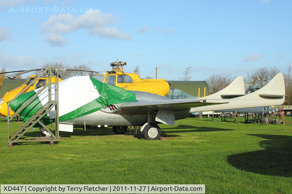 XD447, 1954 De Havilland DH.115 Vampire T.11 C/N 15384, Exhibited at the Aeropark Museum at East Midlands Airport