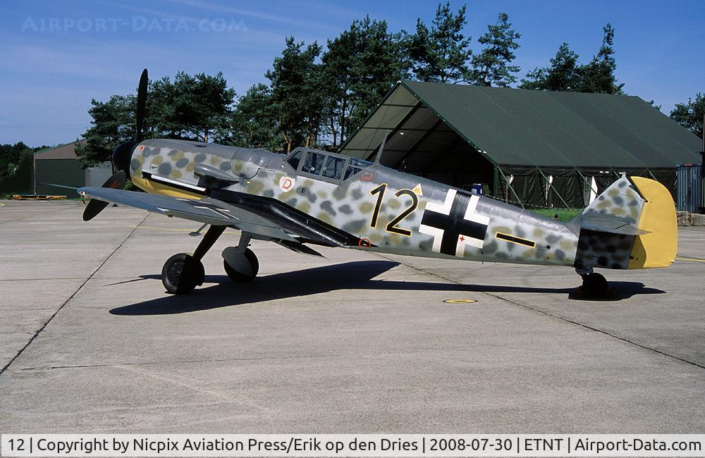 12, Messerschmitt Bf-109G-6/R-6 C/N 174, German AF Me-109G fighter on the ramp of Wittmund AB, Germany.