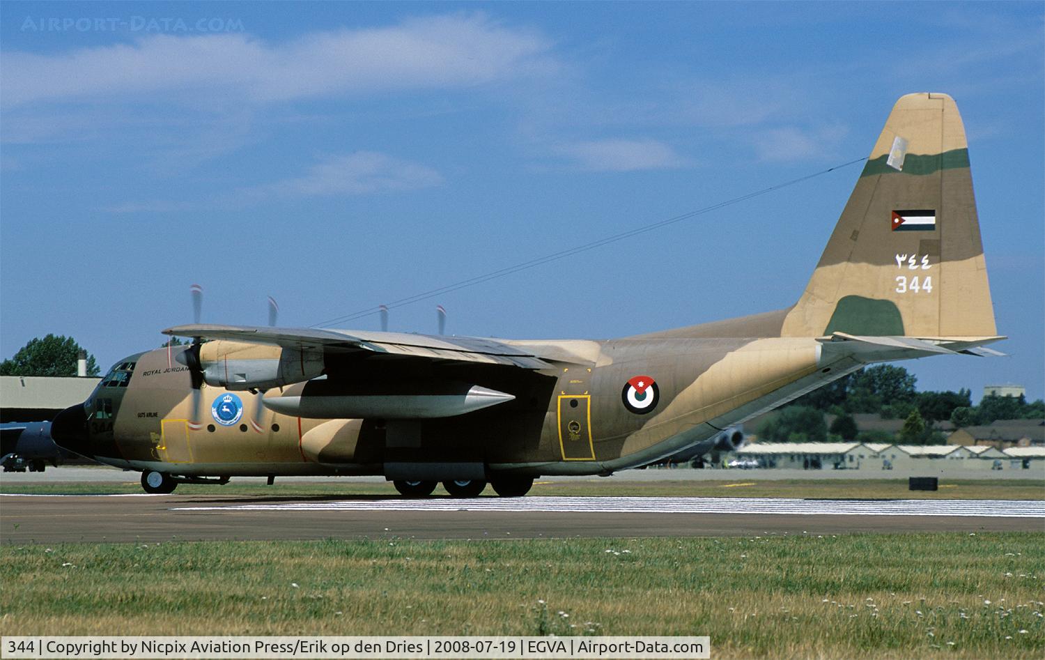 344, 1978 Lockheed C-130H Hercules C/N 382-4779, Jordan AF C-130H with registration 344 on the runway at RAF Fairford during the departure day of the RIAT-2010.