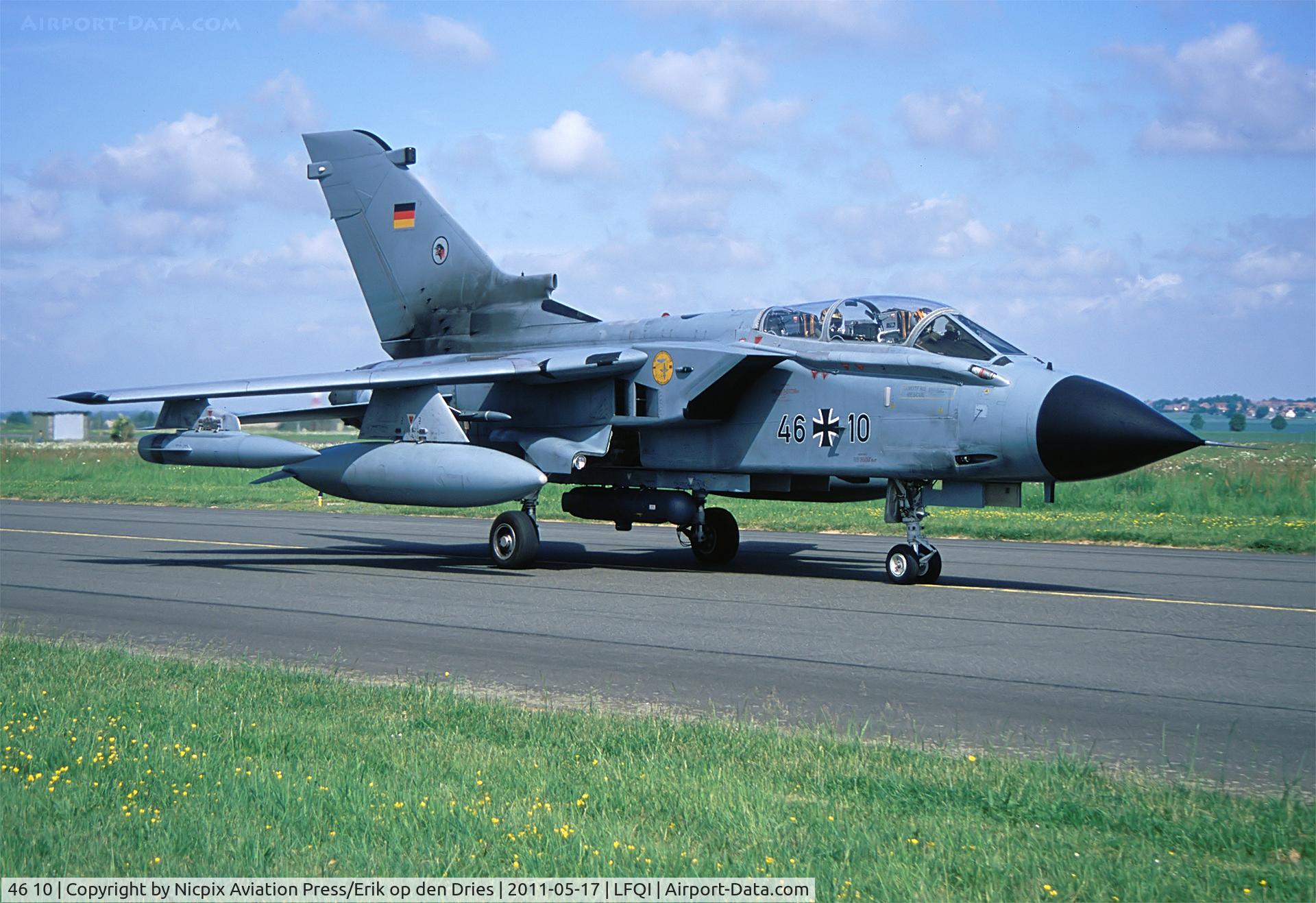 46 10, Panavia Tornado IDS C/N 767/GS243/4310, German AF AG-51 paticipated in the NTM-2011 at Cambrai AB, France. This aircraft carries the badge of the Afghanistan campaign.