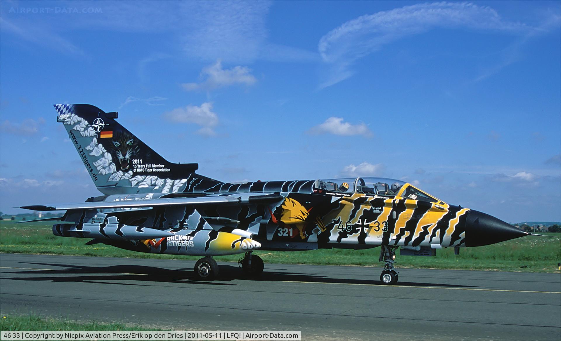 46 33, Panavia Tornado ECR C/N 844/GS266/4333, German AF's JaBoG-32 Tornado ECR with registration 4633 carrying 15 years full member of Tiger association titles during the NTM-2011.
