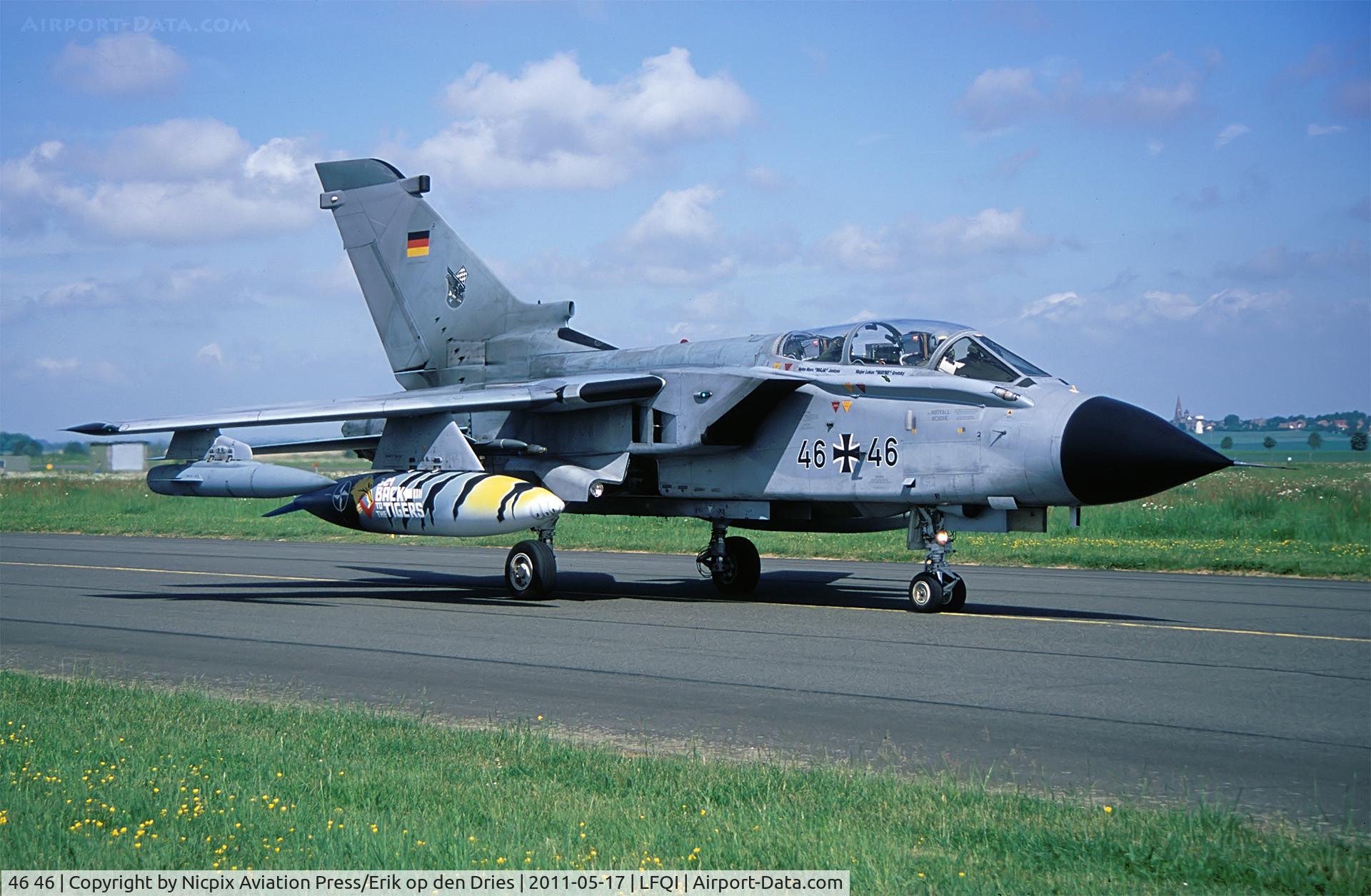 46 46, Panavia Tornado ECR C/N 876/GS279/4346, German AF Tornado ECR 4646 is seen here during the NATO Tigermeet 2011, held at Cambrai AB, France.
