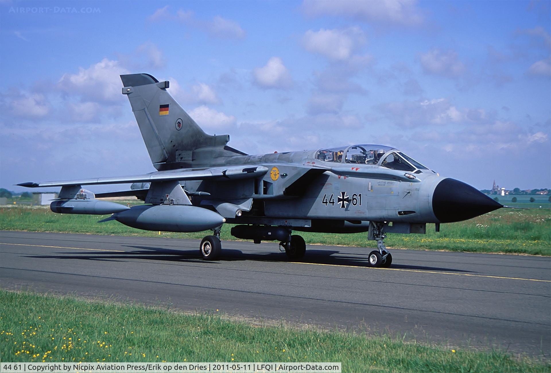 44 61, Panavia Tornado IDS C/N 407/GS118/4161, German AF Tornado IDS is assigned to AG-51 and carries the Afghanistan campaign 2011 badge and is seen here on the taxitrack during the Tigermeet 2011.