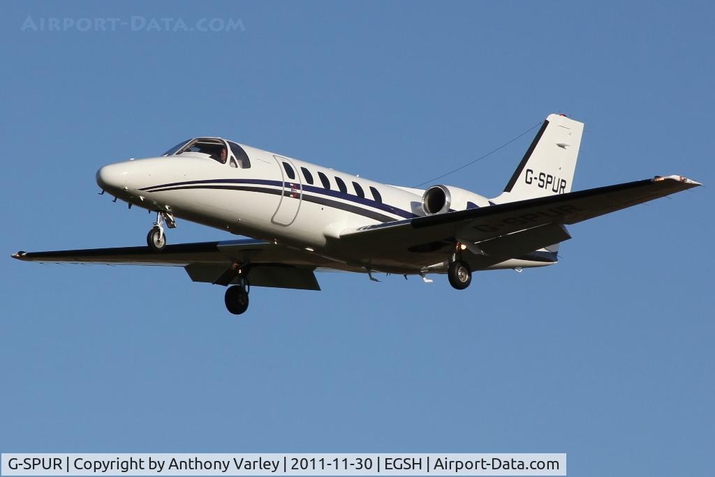 G-SPUR, 1992 Cessna 550 Citation II C/N 550-0714, LNX6T arriving at EGSH.
