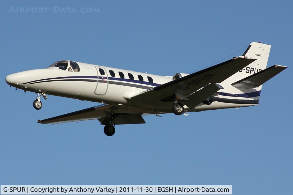 G-SPUR, 1992 Cessna 550 Citation II C/N 550-0714, LNX6T arriving at EGSH.